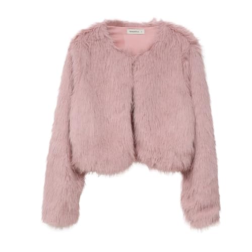 Amazhiyu Pelzmantel Damen, Kunstfell Jacke Kurz Kunstpelz Mantel Felljacke Plüsch Pelzjacke Fleecemantel Langarm Faux Fur Coat Wintermantel Jacken Offenem Kragen Mit Taschen, Rosa, M von Amazhiyu