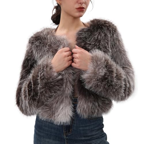 Amazhiyu Pelzmantel Damen, Kunstfell Jacke Kurz Kunstpelz Mantel Felljacke Plüsch Pelzjacke Fleecemantel Langarm Faux Fur Coat Wintermantel Jacken Offenem Kragen Mit Taschen, Tie-Dye, M von Amazhiyu