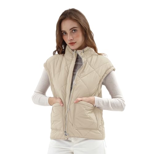 Amazhiyu Steppweste Damen Weste Leicht Damenwesten Kurz Herbst Winter Stehkragen Westen Ärmellos Jacke Warme Gepolstert Winterweste Vest Gilet Blazer Mit Taschen, Grau, L von Amazhiyu
