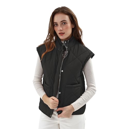 Amazhiyu Steppweste Damen Weste Leicht Damenwesten Kurz Herbst Winter Stehkragen Westen Ärmellos Jacke Warme Gepolstert Winterweste Vest Gilet Blazer Mit Taschen, Schwarz, XL von Amazhiyu