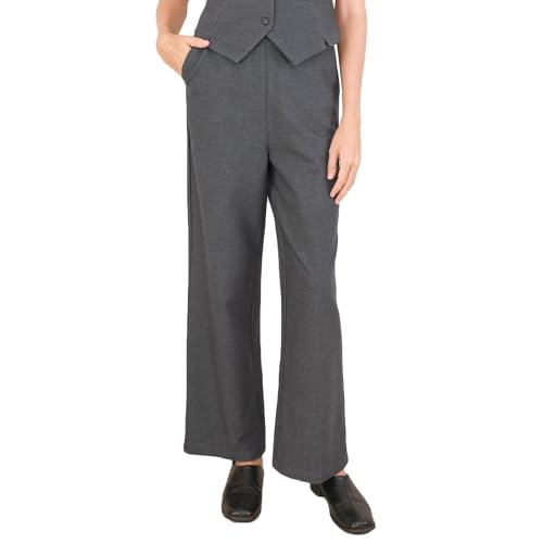 Amazhiyu Wollhose Damen High Waist Damenhosen Winter Hosen Stoffhose Lang Elegant, Wide Leg Anzughose Business Outfit Weite Hose mit Taschen und Reißverschluss, Grau, XL von Amazhiyu