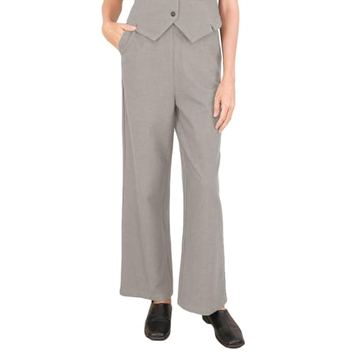 Amazhiyu Wollhose Damen High Waist Damenhosen Winter Hosen Stoffhose Lang Elegant, Wide Leg Anzughose Business Outfit Weite Hose mit Taschen und Reißverschluss, Khaki, M von Amazhiyu