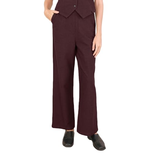 Amazhiyu Wollhose Damen High Waist Damenhosen Winter Hosen Stoffhose Lang Elegant, Wide Leg Anzughose Business Outfit Weite Hose mit Taschen und Reißverschluss, Rot, L von Amazhiyu