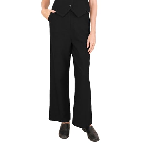 Amazhiyu Wollhose Damen High Waist Damenhosen Winter Hosen Stoffhose Lang Elegant, Wide Leg Anzughose Business Outfit Weite Hose mit Taschen und Reißverschluss, Schwarz, M von Amazhiyu