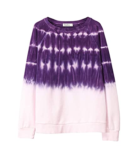 Damen Pullover Hoodies Casual Dip Dye Crewneck Sweatshirt Langarm Lose Tops - Violett - X-Groß von Amazhiyu