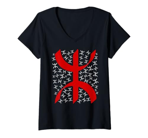 Damen Amazigh Berber Tifinagh Symbol Kabyle Tätowierung Design T-Shirt mit V-Ausschnitt von Amazigh Design Für Frauen und Männer Berber Yaz