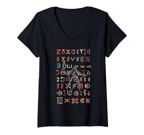 Damen Amazigh Berber Tifinagh Symbol Kabyle Tätowierung Design T-Shirt mit V-Ausschnitt von Amazigh Design Für Frauen und Männer Berber Yaz