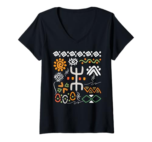 Damen Amazigh Berber Tifinagh Symbol Kabyle Tätowierung Design T-Shirt mit V-Ausschnitt von Amazigh Design Für Frauen und Männer Berber Yaz
