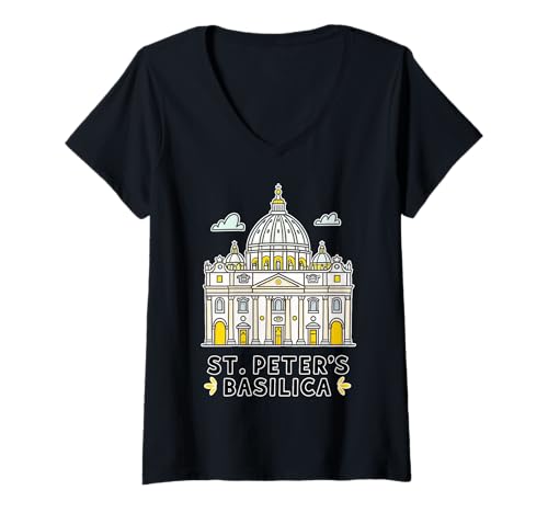 Damen Atemberaubende Illustration des Petersdoms T-Shirt mit V-Ausschnitt Damen Atemberaubende Illustration des Petersdoms T-Shirt mit V-Ausschnitt von Amazing Attractions Co.