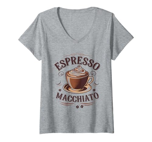 Damen Caffè Espresso Macchiato T-Shirt mit V-Ausschnitt Damen Caffè Espresso Macchiato T-Shirt mit V-Ausschnitt von Amazing_Corner