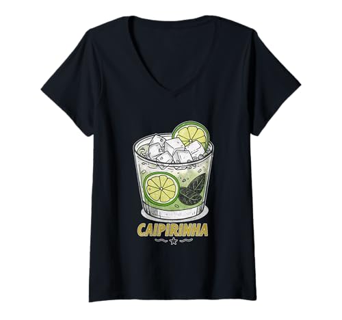 Damen Erfrischende Caipirinha-Getränke-Design-Grafik T-Shirt mit V-Ausschnitt von Amazing Drink Designs Co.