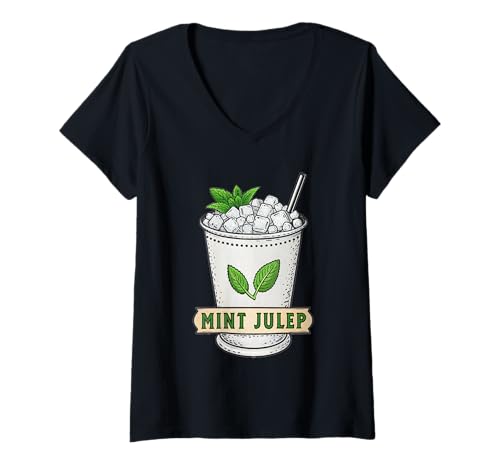 Damen Erfrischende Mint Julep Drink Themengrafik T-Shirt mit V-Ausschnitt Damen Erfrischende Mint Julep Drink Themengrafik T-Shirt mit V-Ausschnitt von Amazing Drink Designs Co.