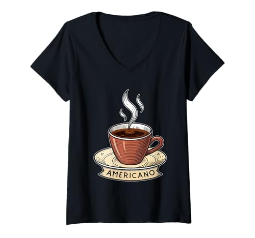 Damen Genießen Sie eine dampfende Tasse Americano Kaffee T-Shirt mit V-Ausschnitt Damen Genießen Sie eine dampfende Tasse Americano Kaffee T-Shirt mit V-Ausschnitt von Amazing Drink Designs Co.
