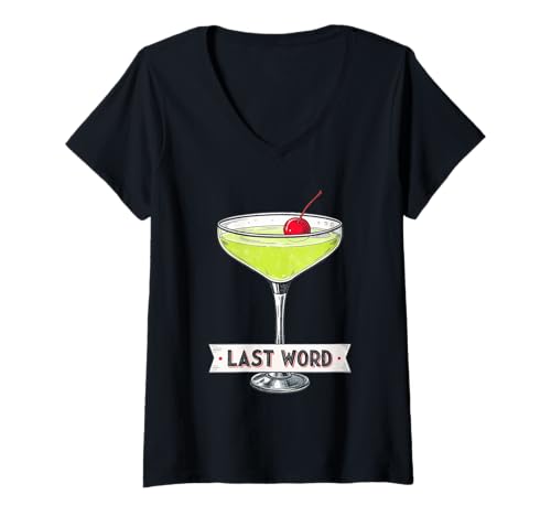 Damen Last Word Einzigartige Cocktail-Illustration mit Kirschdruck T-Shirt mit V-Ausschnitt Damen Last Word Einzigartige Cocktail-Illustration mit Kirschdruck T-Shirt mit V-Ausschnitt von Amazing Drink Designs Co.