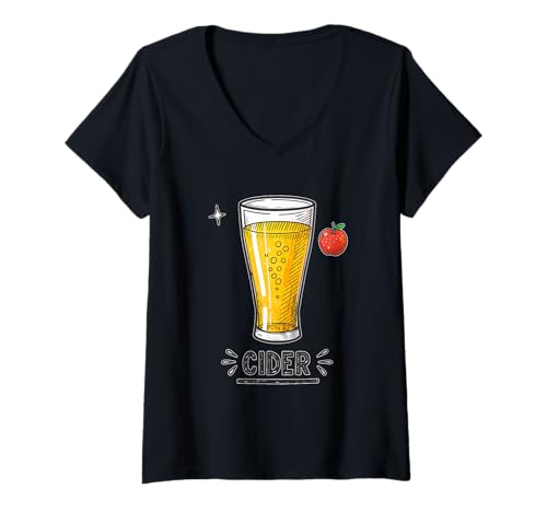 Damen Trendiges Apfelwein-Liebhaber-Kunstwerk mit Apfel T-Shirt mit V-Ausschnitt von Amazing Drink Designs Co.