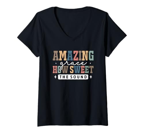 Damen Amazing Grace, wie süß der Sound Faith ist T-Shirt mit V-Ausschnitt Damen Amazing Grace, wie süß der Sound Faith ist T-Shirt mit V-Ausschnitt von Amazing Grace Spiritual Faith Message Inspiration