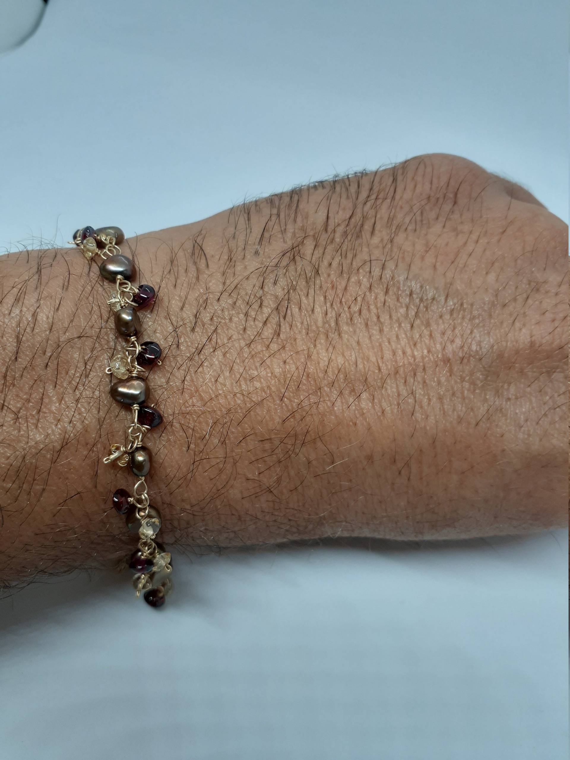 Garnet, Citrin, Bronze Perlen 14K Gelbgold Zopf Bead Armband, Heilstein, Frauen, Edelstein, Perlen Edelstein Armbänder von AmazingByAlexander