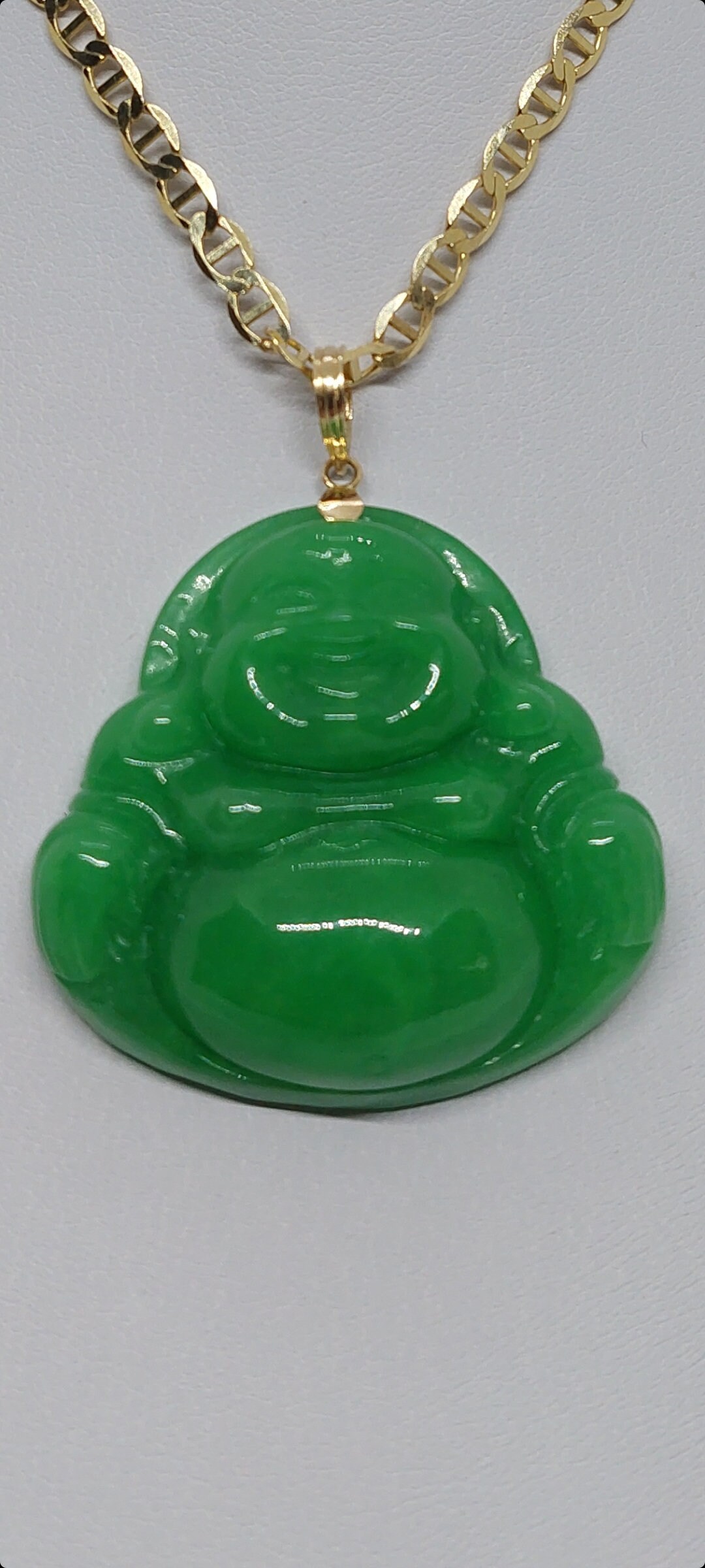 Grüne Jade 50x50mm Großer Buddha in 750Er Gelbgold Anhänger. Grüner Anhänger Gelbgold. Jade Liebhaber. Glücksbuddha von AmazingByAlexander