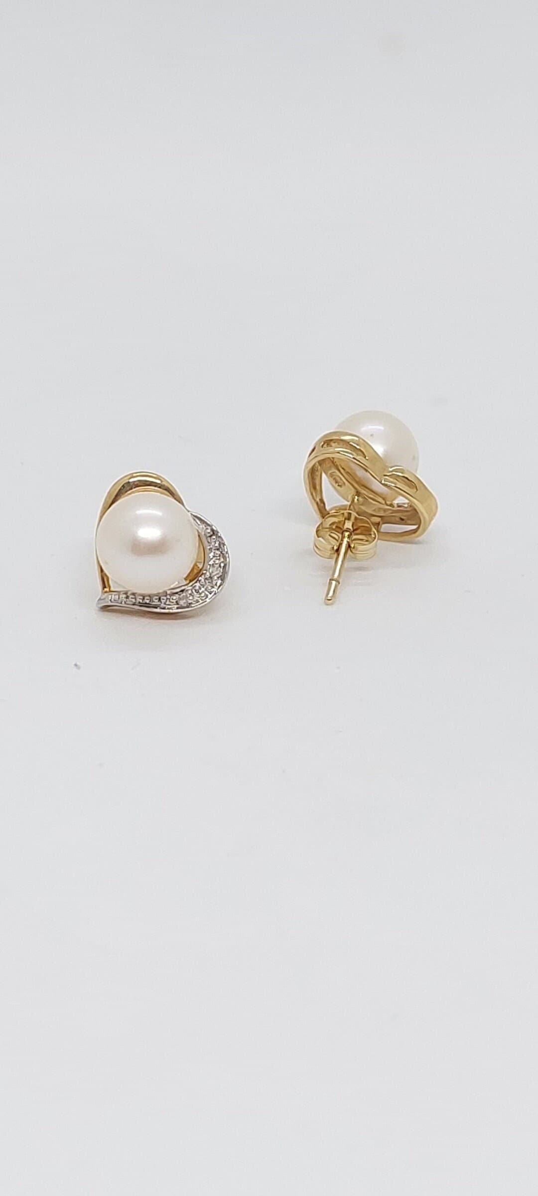 Herz Ohrstecker Diamant Perle Ohrringe 14K Gelbgold. Herzform Weiße Akoya 14K Solid Gelb Gold Earring.wedding Ohrringe. Perlen-Liebhaber von AmazingByAlexander