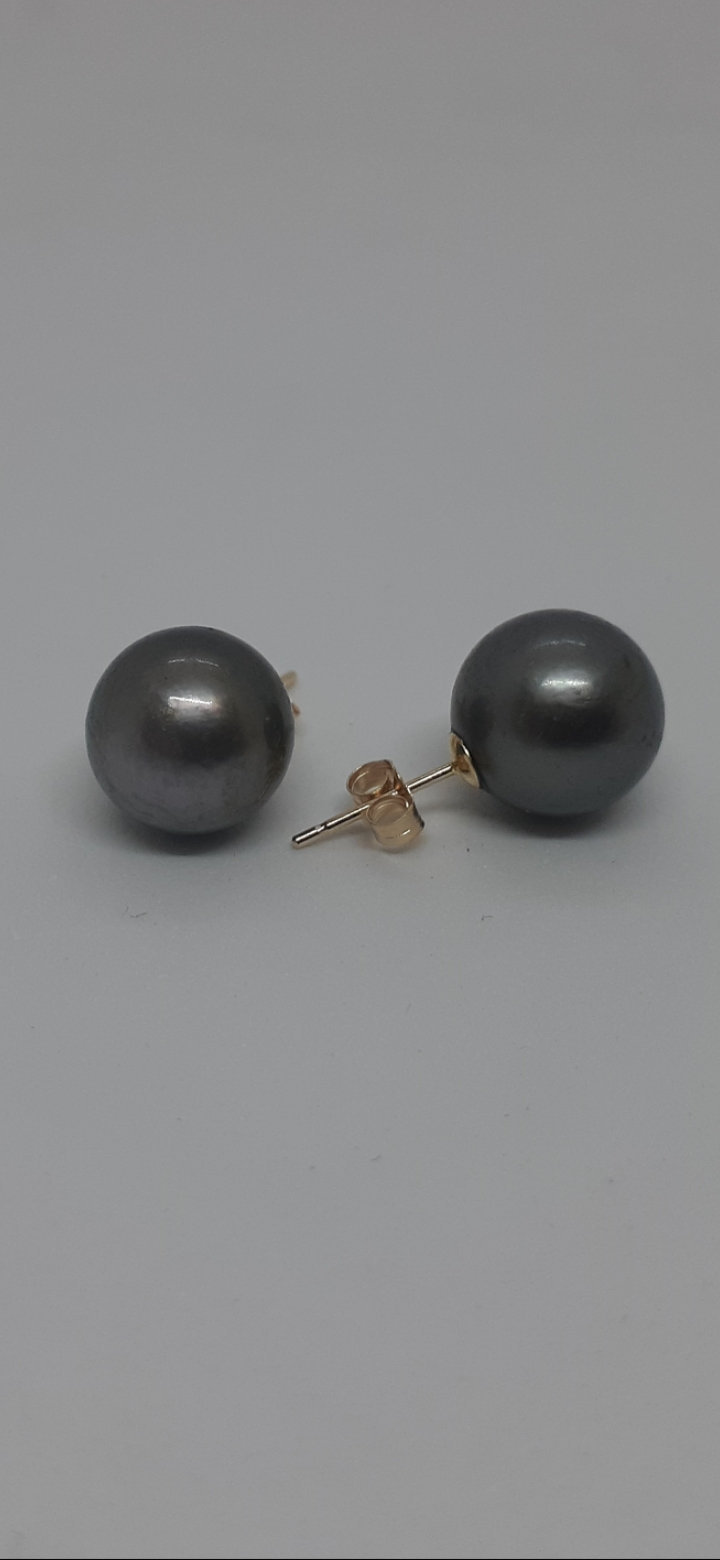 Tahiti Schwarze Perle 10mm Gelbgold Ohrstecker - Push Back Beiträge Massives 14K Ohrstecker von AmazingByAlexander