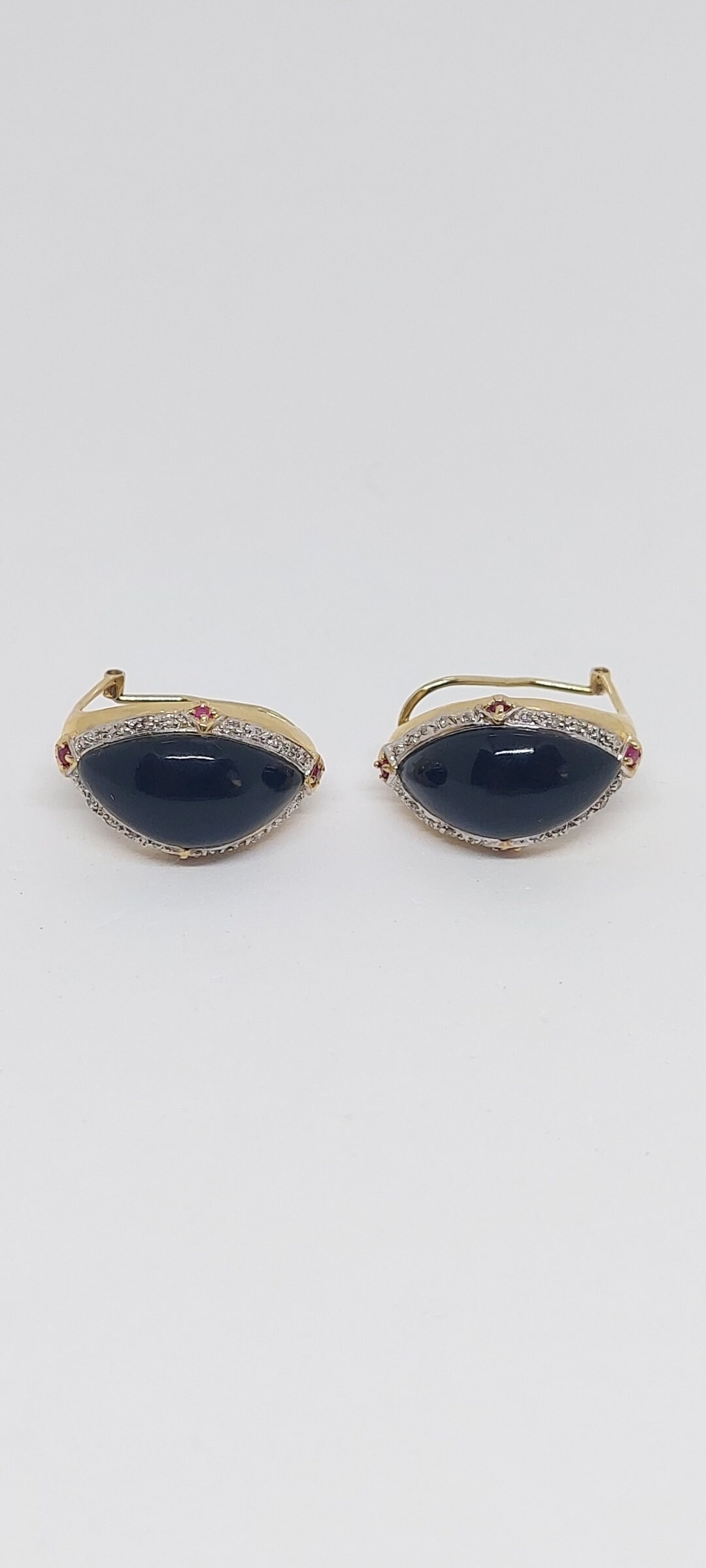 Vintage Schwarz Onyx/Rubin/Diamanten 14K Gelbgold Ohrring. Onyx Ohrring, Schwarz Onyx -Ohrclips Aus Onyx. Onyx-Liebhaber von AmazingByAlexander