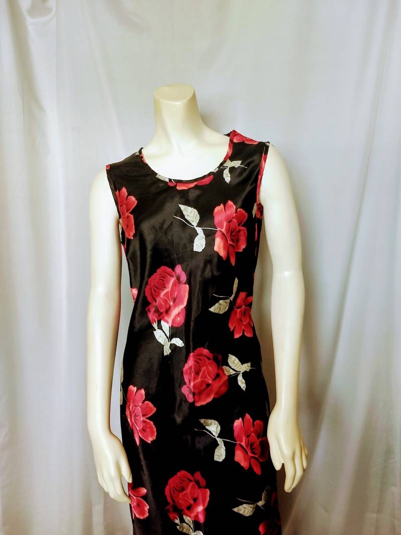 Bcbg Blumenmuster in Voller Länge Kleid/Sommer Schwarz Und Rot Ling Ärmelloses Rotes Mit U-Ausschnitt Blumendruck Größe M Geschenkidee N601 von AmazingClosetShop