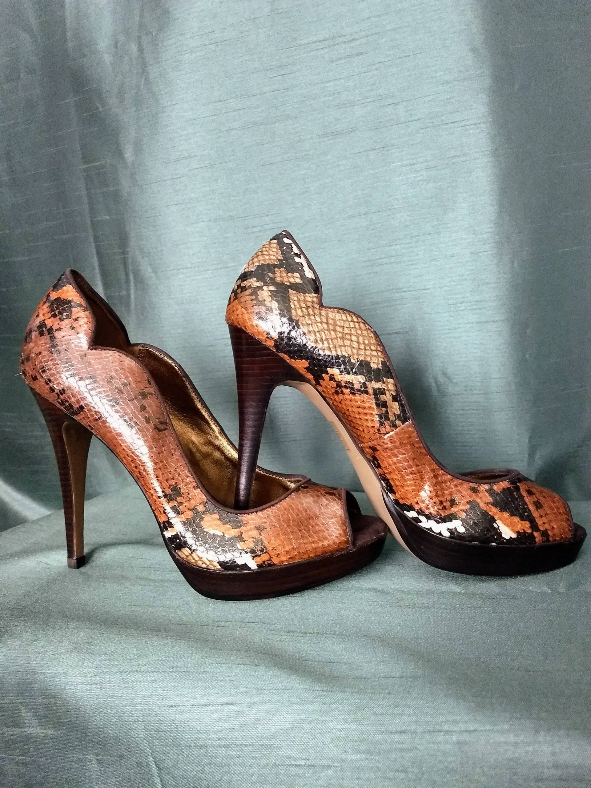 Peep Toe Plateau High Heel Pumps Schuhe/90Er Jahre Animal Print Braun Faux Schlange Offene Spitze Elegant Python Imitation Pumps/Größe 8M/No.615 Peep Toe Plateau High Heel Pumps Schuhe/90Er Jahre Animal Print Braun Faux Schlange Offene Spitze Elegant Python Imitation Pumps/Größe 8M/No.615 von AmazingClosetShop