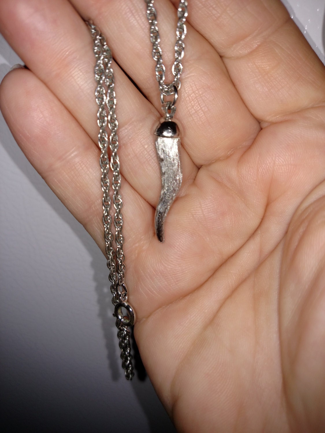 Silberfarbene Charm Kette/ Chili Pepper Anhänger/Silber Horn Kette/90Er Jahre Silber Anhänger/90Er Anhänger Silber/ Nr.204 Silberfarbene Charm Kette/ Chili Pepper Anhänger/Silber Horn Kette/90Er Jahre Silber Anhänger/90Er Anhänger Silber/ Nr.204 von AmazingClosetShop