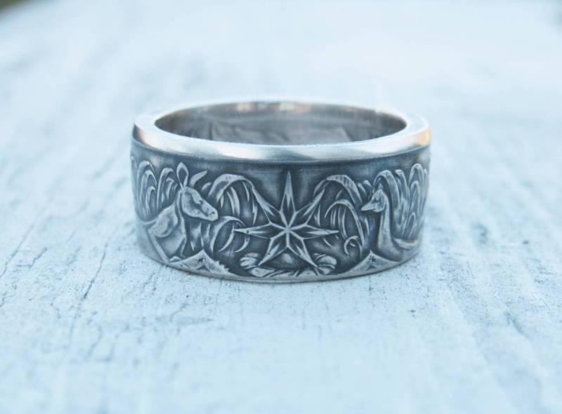 Australien 50 Cents 1966 Münzring, Silber, Einzigartiger Verlobungsring, Ehering, Münzenschmuck, Herrenring, Bandring, Männerringe, Münzenkunst von AmazingCoinRingos