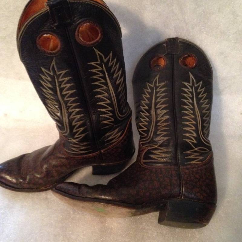 Tony Lama 2 Ton Lederstiefel Handsome Schwarzes Leder Und Braune Nähte Fingerlöcher Zum Anziehen von AmazingCollections