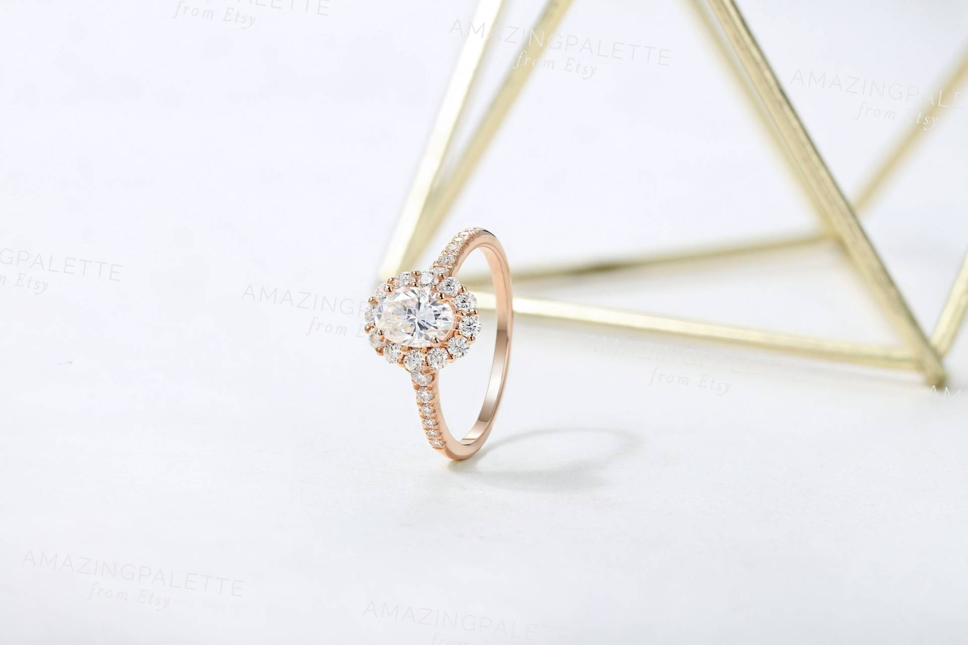 Ovalschliff Ring Moissanite Verlobungsring Heiligenschein Diamant Roségold Zarter Art Deco Vintage Verlobungsversprechen Jubiläumsring von AmazingPalette