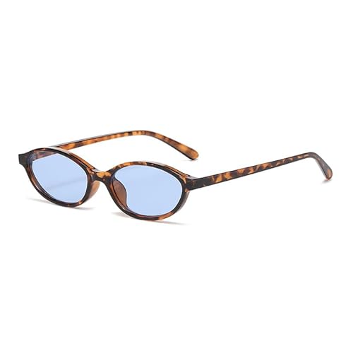 AmazingRose Klassische kleine ovale Sonnenbrille, leichter bequemer Rahmen mit UV400 Schutz, Vintage Stil für Männer und Frauen (brauner Leopardenmuster/blau) von AmazingRose