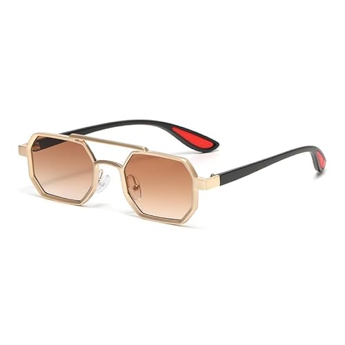 AmazingRose Retro Hexagonale Metallrahmen Sonnenbrille, UV400-Schutz, Modische klein Brille für Damen und Herren (Gold/Hellbraun) von AmazingRose