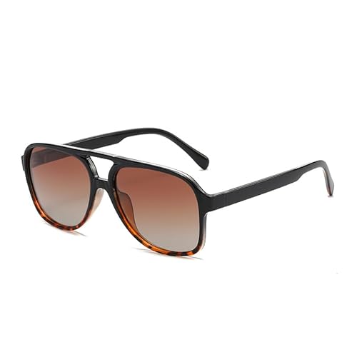 AmazingRose Retro Rechteckig Polarisiert Sonnenbrille für Damen und Herren,UV400-Schutz (Schwarz Leopardenmuster/Hellbraun) von AmazingRose