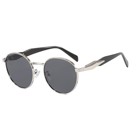 AmazingRose Retro Round Sonnenbrille für Damen und Herren, UV400 Schutz,Metallrahmen Brille (Silber/Schwarz Grau) von AmazingRose