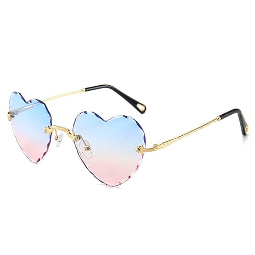 AmazingRose Retro randlose Herzförmige Sonnenbrille für Damen Herren (Blau Rosa) von AmazingRose