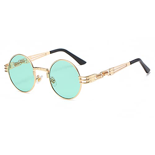 AmazingRose Vintage Runde Sonnenbrille, Steampunk-Design,Retro Runde Metallrahmen Sonnenbrille für Damen und Herren,UV400 Schutz (Gold Grün) von AmazingRose