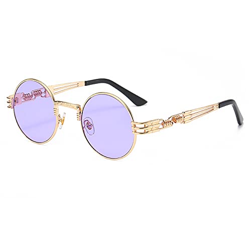 AmazingRose Vintage Runde Sonnenbrille, Steampunk-Design,Retro Runde Metallrahmen Sonnenbrille für Damen und Herren,UV400 Schutz (Gold Lila) von AmazingRose