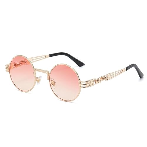 AmazingRose Vintage Runde Sonnenbrille, Steampunk-Design,Retro Runde Metallrahmen Sonnenbrille für Damen und Herren,UV400 Schutz (Gold Pink) von AmazingRose