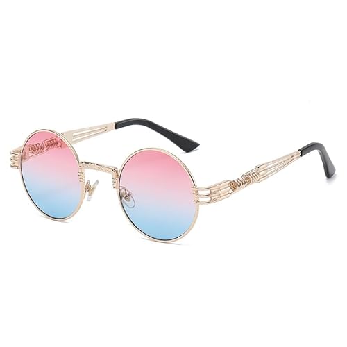 AmazingRose Vintage Runde Sonnenbrille, Steampunk-Design,Retro Runde Metallrahmen Sonnenbrille für Damen und Herren,UV400 Schutz (Gold Pink-Blau) von AmazingRose