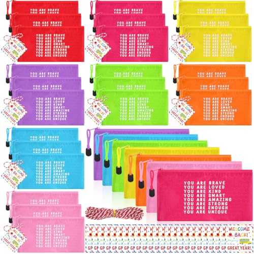 AmazingSpark 24 Stück Schulanfangsgeschenk Motivierende Regenbogen-Bleistifte-Tasche mit inspirierenden Karten, Regenbogen-Buntstifte-Tasche für Studenten, Geschenkzubehör von AmazingSpark