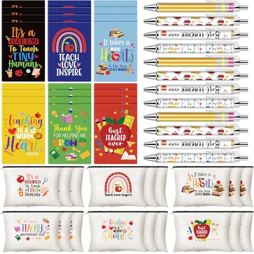 AmazingSpark 72 Stück Lehrer-Kosmetiktaschen für Frauen, Make-up-Taschen mit Reißverschluss, Kulturbeutel, 24 Wertschätzungsstifte, 24 Notizblöcke für Geschenke, Siehe Abbildung, Druck mit von AmazingSpark