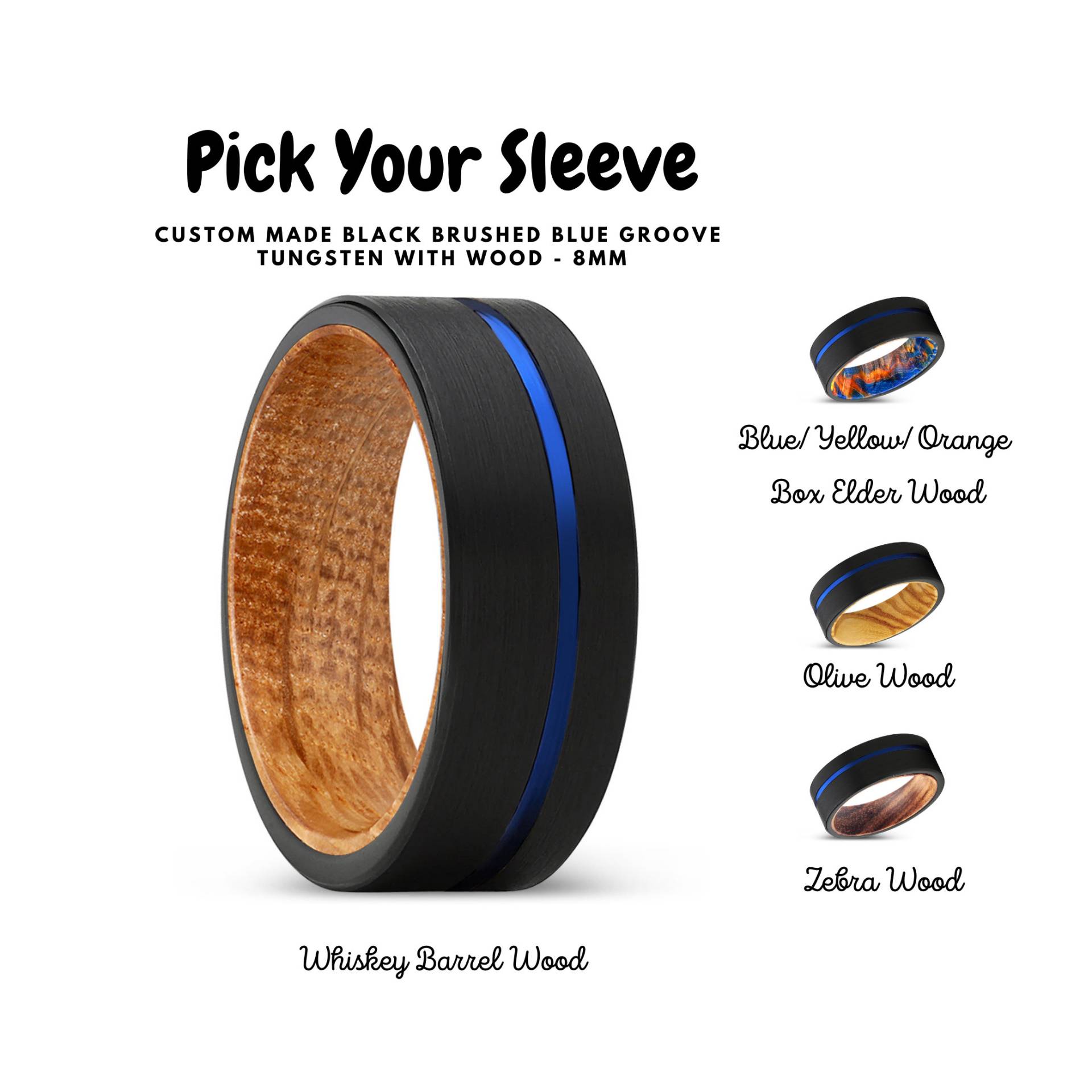 Schwarz Gebürstet Wolfram Ring, Offset Blau Gerillt, Holz Band, Herren Ehering, Ehering von AmazingWeddingBands