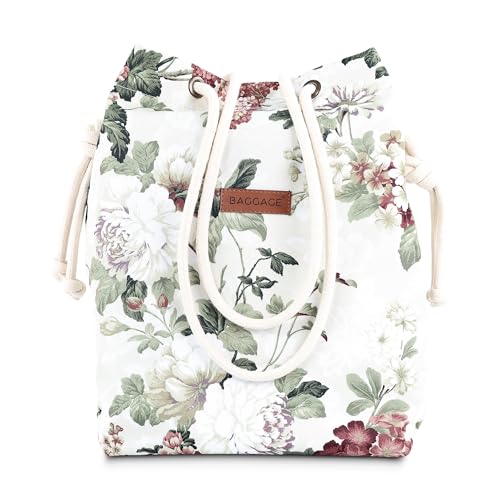 Amazinggirl Handtasche Beuteltasche Damen Tasche A4 oder A5 - Schultertasche Shopper Bag Stofftasche Stoffbeutel mit Innentasche Einkaufstasche Beutel als große Umhängetasche Blumen Beige von Amazinggirl