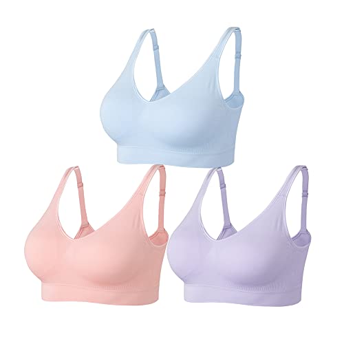 Amazingjoys BH Damen Ohne Bügel Bustier Klassische Bequem Gepolstert Wohlfühl-BH 3er Pack,Rosa+blau+orange,L von Amazingjoys
