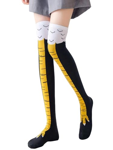 Amazleer Damen Chicken Leg Socks Erwachsene Witzige Socken Legs Sock, Lustige Overknee-Strümpfe, Kostüm-Socken mit Hühnerbein-Design Geschenk (DE/NL/SE/PL, Alphanumerisch, Free Size, Black) von Amazleer
