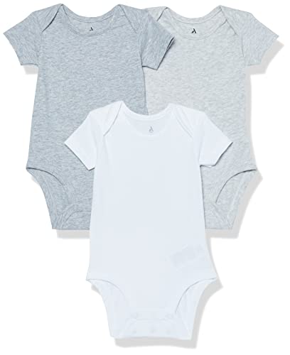 Amazon Essentials Unisex Baby Kurzärmliger Body aus Baumwoll-Stretchjersey (zuvor Amazon Aware), 3er-Pack, Grau Meliert, 24 Monate von Amazon Essentials