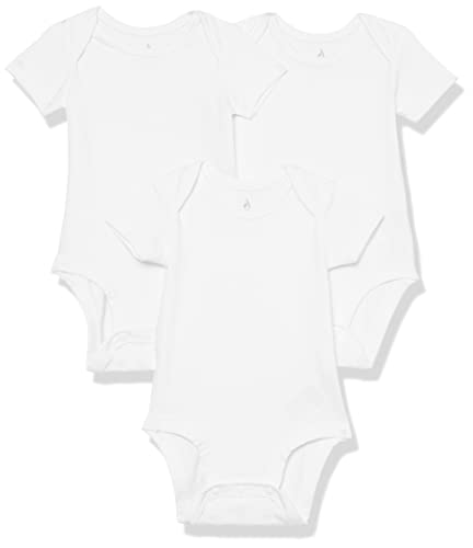 Amazon Essentials Unisex Baby Kurzärmliger Body aus Baumwoll-Stretchjersey (zuvor Amazon Aware), 3er-Pack, Weiß, 12 Monate von Amazon Essentials