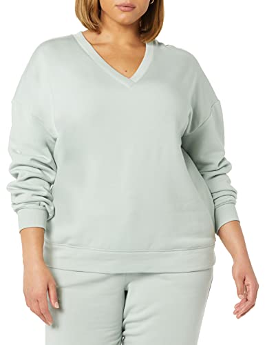 Amazon Aware Damen Fleece-Sweatshirt mit V-Ausschnitt und lockerer Passform (in Übergröße erhältlich), Helles Salbeigrün, XXS von Amazon Aware
