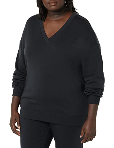 Amazon Aware Damen Fleece-Sweatshirt mit V-Ausschnitt und lockerer Passform (in Übergröße erhältlich), Schwarz, 5XL Große Größen von Amazon Aware